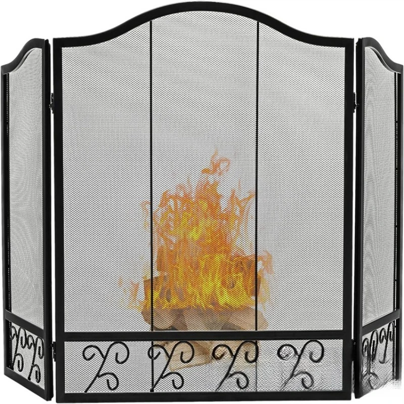 

Wholesale European and American interior decoration fireplace light luxury black wrought iron screen indoor living
