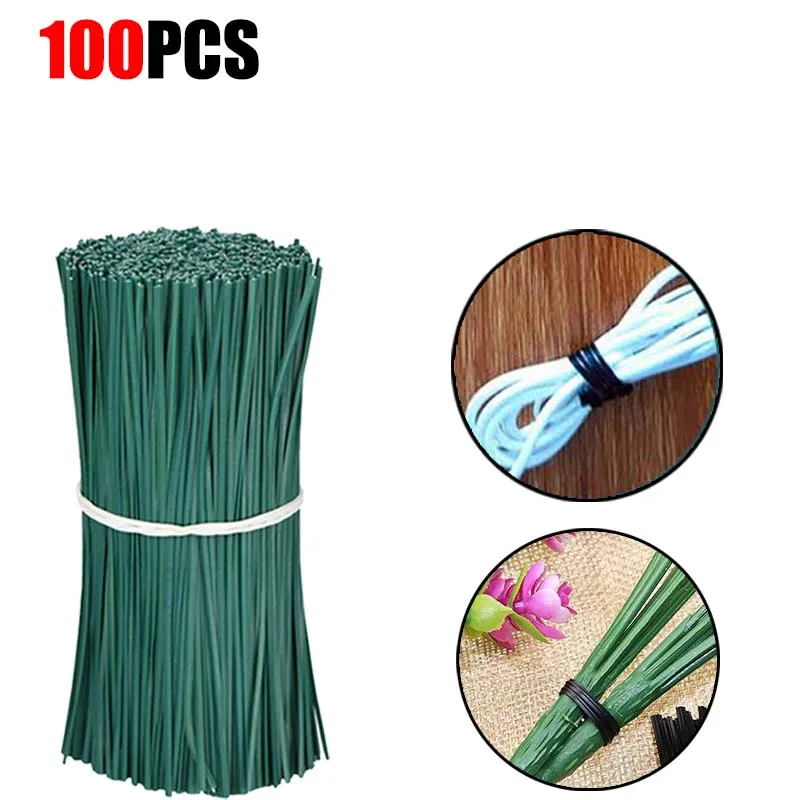 100Pcs Black Twist Tie Wire Plant Plastic Shell Reusable Galvanized with Iron Core Bendable Cable Ties