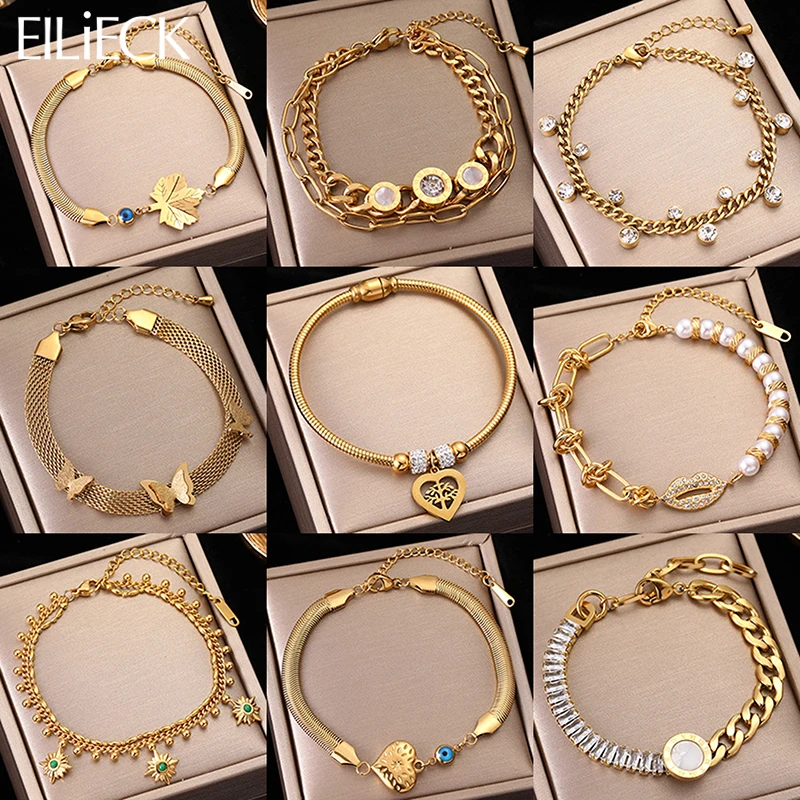 Eilieck 316l Edelstahl Gold Farbe Metall verstellbares Armband für Frauen Mode Mädchen Perle Zirkon Handgelenk Schmuck Party Geschenke