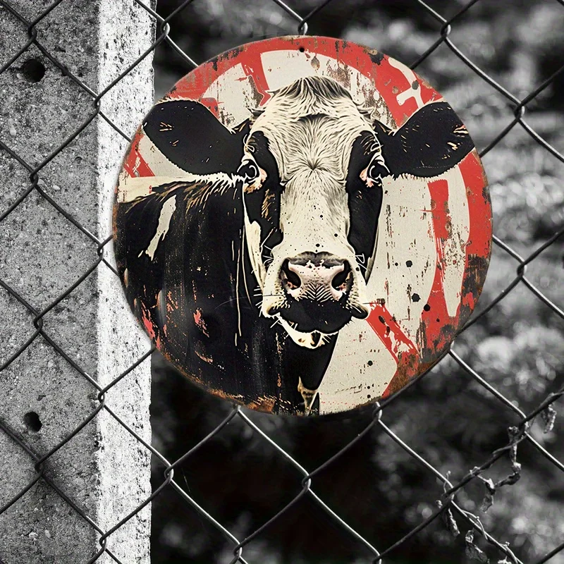 2D Flat - A Single Piece of Vintage Metal Iron Signage Featuring a Cow Design, Designed for 2D Flat Printing. It Is Rust-Resista