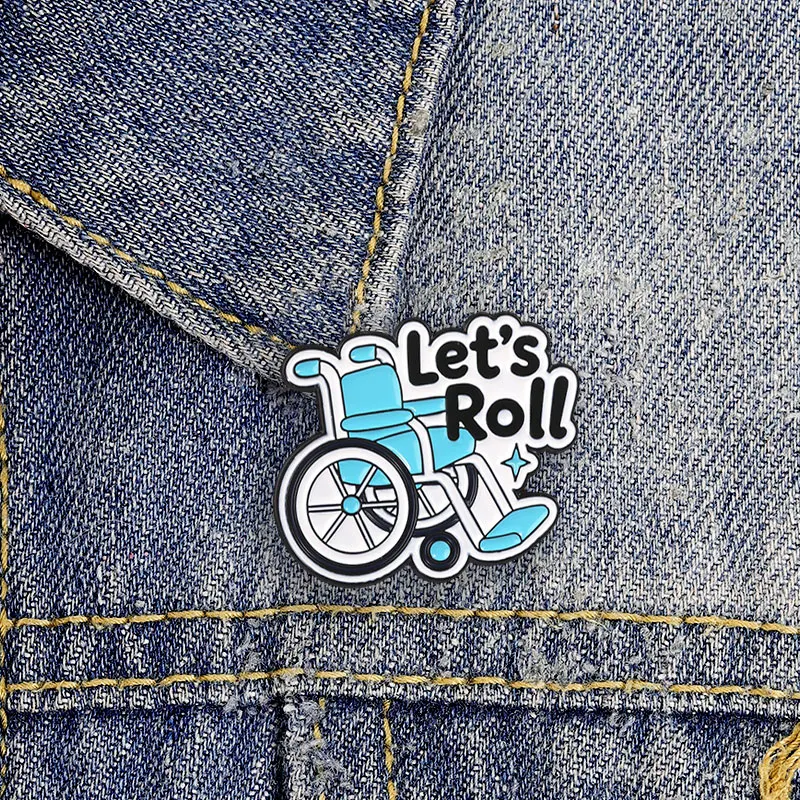 Let's Roll Enamel Badge Blue Wheelchair Disability Pride Pin Funny Slogan Cartoon Metal Brooch Gift For Disability Advocates