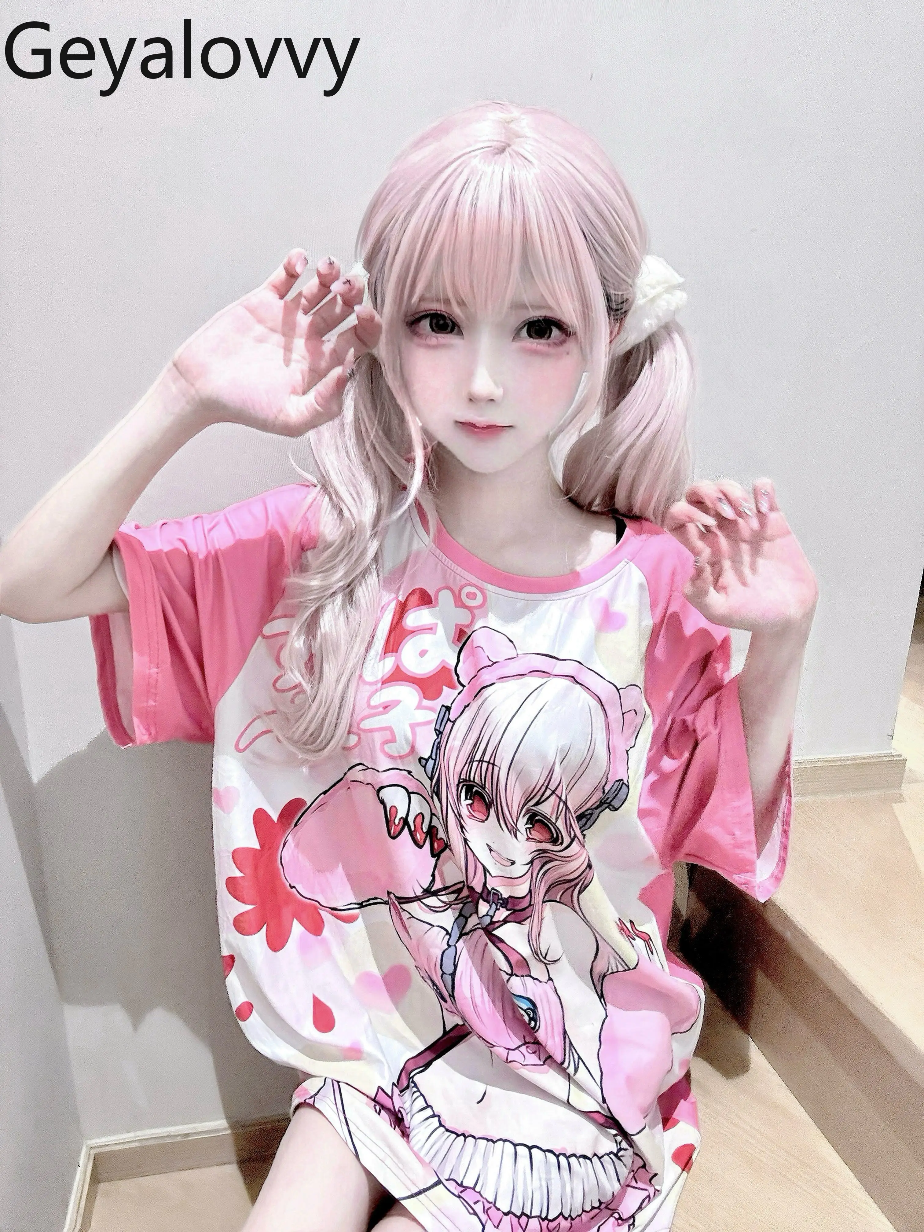 

Original Japanese Animation Printing Splicing Color Short-sleeve T-shirt Subculture Gothic Oversized T Shirt Women Girls Y2K Top