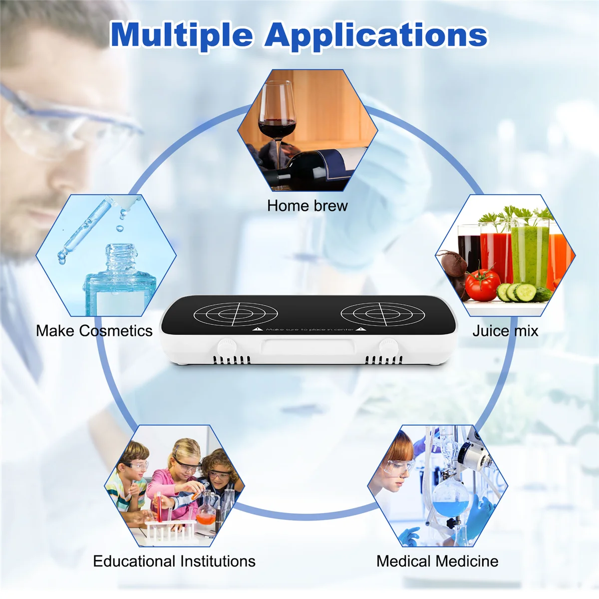 Mini agitatore magnetico con barra di agitazione, miscelatore da laboratorio con pannello di lavoro indipendente, capacità 1L + 1L, velocità di regolazione 0-4000 giri/min