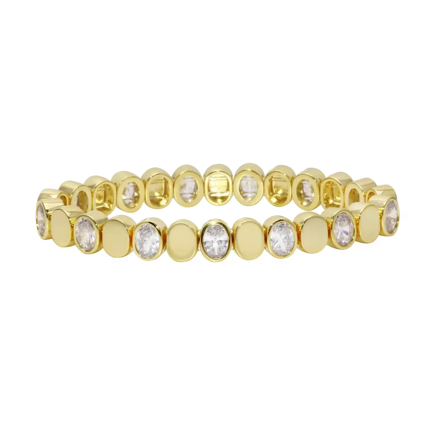 Gold Color Geometric Oval Stretchy Stretch Beaded Tennis Chain Bracelet For Women Fashion Adjusted Jewelry
