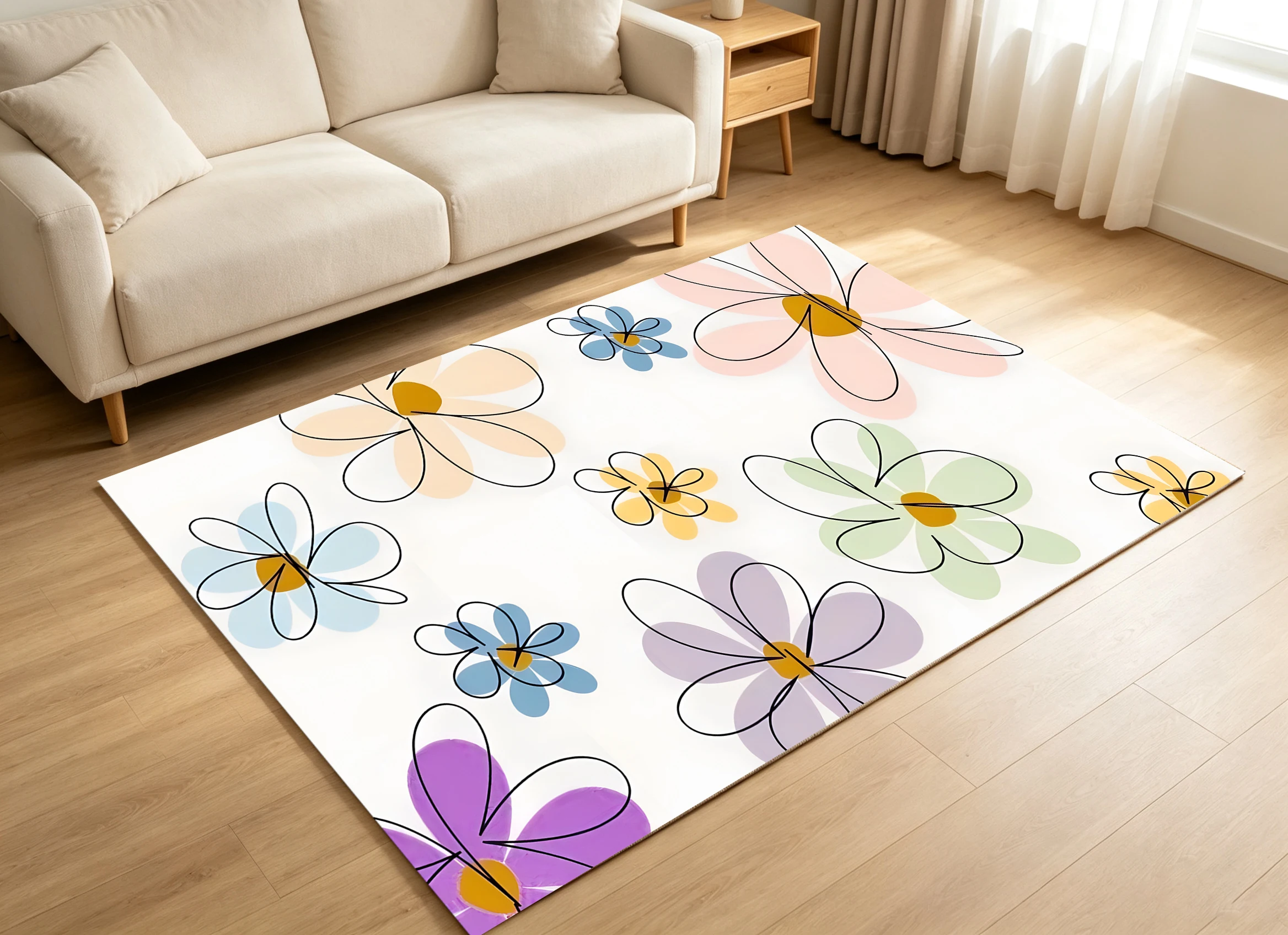 2D Large Carpet Simple Macaron Flower Fresh Soothing for Living Room Bedroom