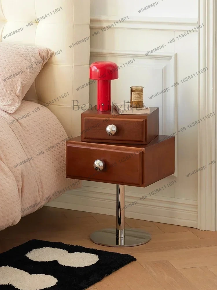 

LX antique style bedside solid wood rotating small cabinet Nordic small apartment bedroom wind bedside cabinetSSS