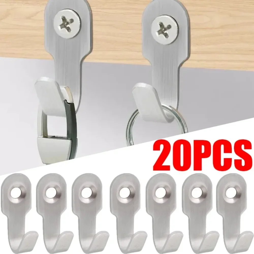 

20/1Set Mini Stainless Steel Hook with Screw Items Key Rack Wall Punching J-shaped Hooks Kitchen Accessories Bathroom Hardware