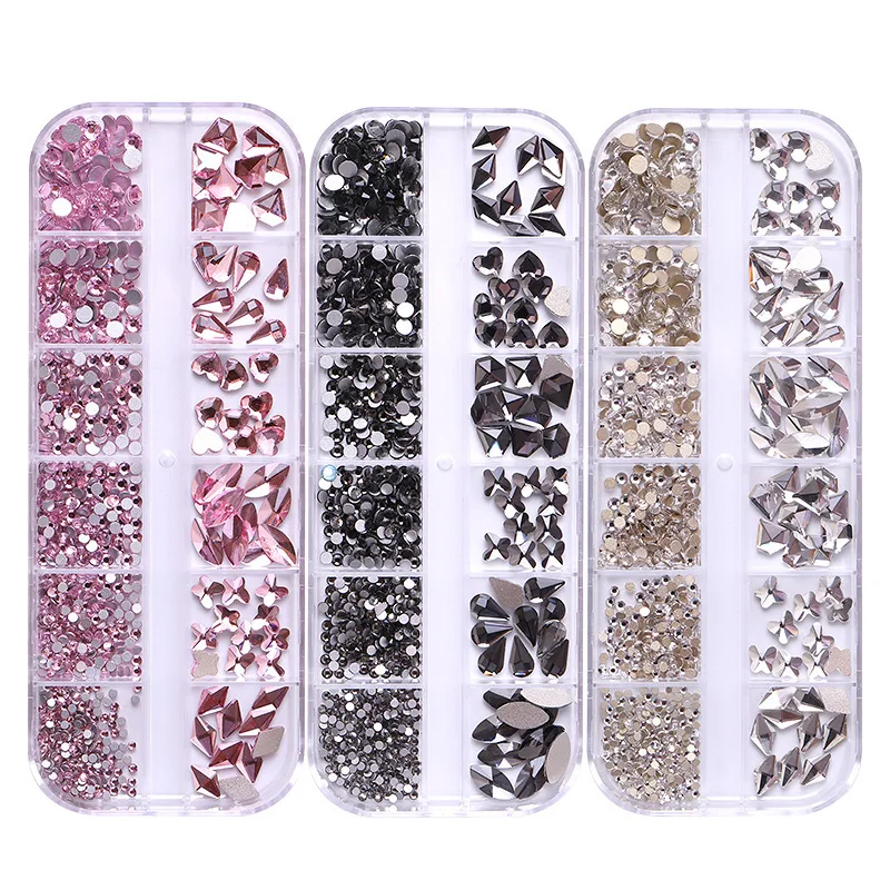 

Exquisite Nail Art Rhinestones Decoration Set in Box - 12 Compartments, Flat/Abnormal Shape, Mixed Styles