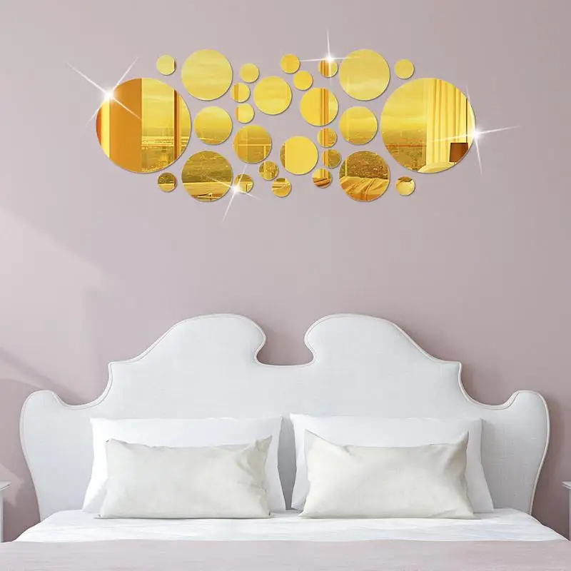 (Ce14)26PCs 3D Round Mirror Acrylic Mirror Wall Sticker DIY Bedroom Bathroom And TV Background Room Sticker Wall Decoration