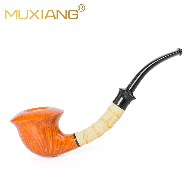 MUXIANG handmade briar tobacco pipe classic curve handle pipe solid wood bowl 3mm pipe channel father day gift smoking wood pipe