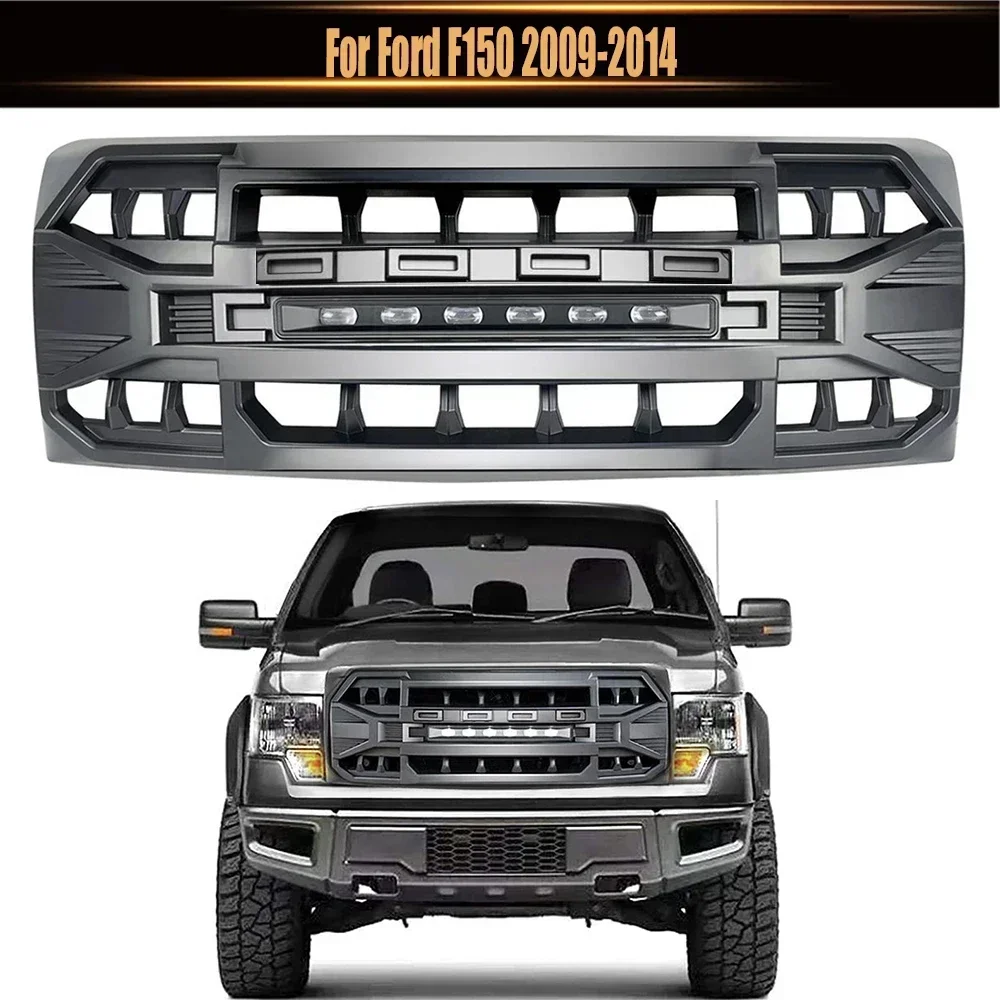 

Car Body Kits Letter Detachable ABS With Led Light Front Bumper Grille Racing Grills Radiator Guard Grid For Ford F150 2009-2014