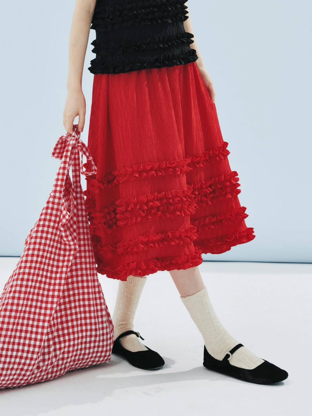 IMAKOKONI original design elastic waist red lace splicing skirt for women 244620