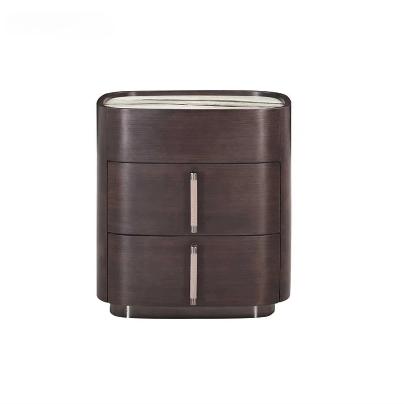 

Modern Designer Metal Nightstand Solid Wood Bedside Storage Cabinet with Light Luxury for Bedroom or Sofa Side