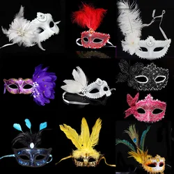 24PCS Sexy Party Ball Prom Women Sequin Venetian Masks Feather Mask Flower   Costumes  Birthday  Wedding Festival