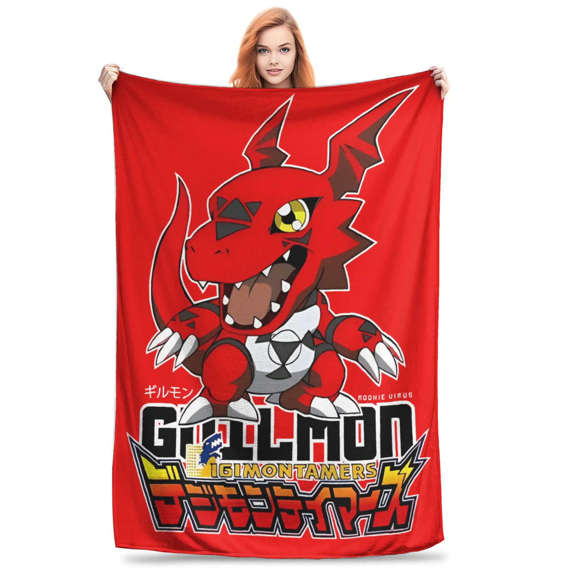 Digimon Tamers Guilmon Velvet Throw Blanket  Blankets for Bedding Travel Super Soft Plush Thin Quilt