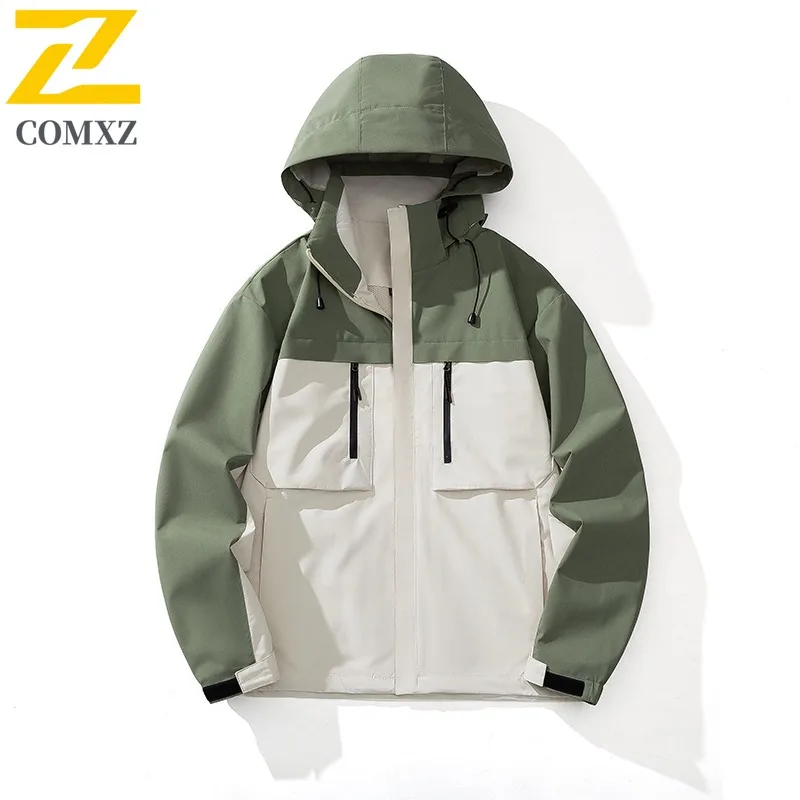 

COMXZ с капюшоном Chaqueta с несколькими карманами, водонепроницаемая, ветрозащитная, уличная, для бега, рыбалки, охоты, верхняя одежда, свободная мужская одежда, куртки