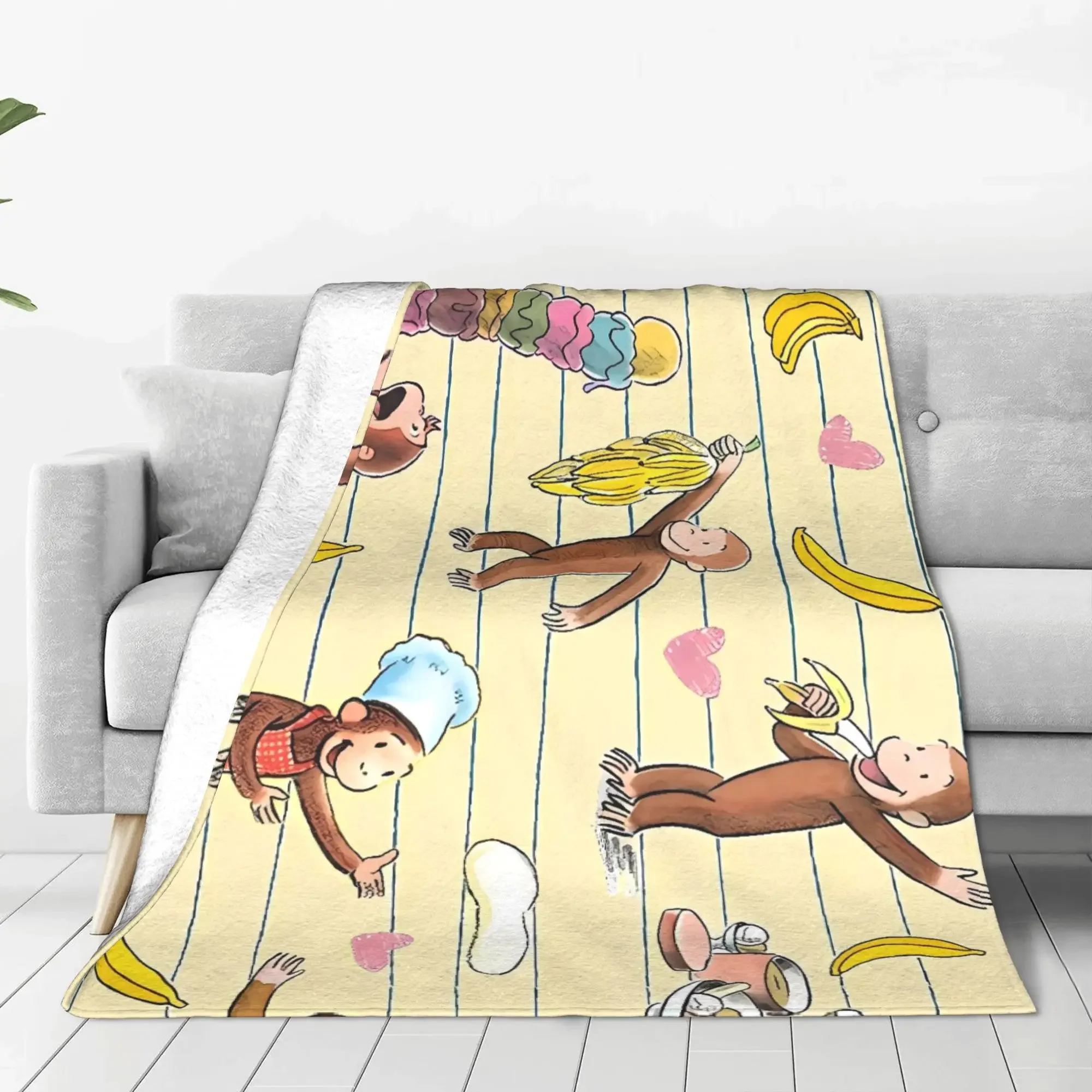 C-Curious George Blanket Quality Super Warm  Throw Blanket Winter Travel Office Couch Chair Sofa Bed Graphic Bedspread