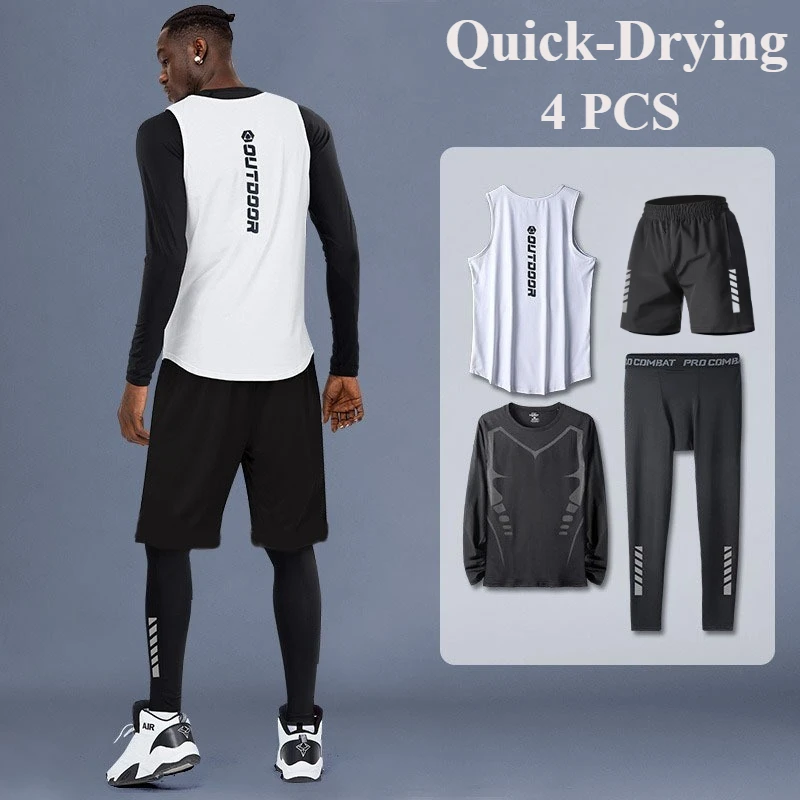 

Sportswear 4 PCS Sets Men's Running Short-sleeved Ice Silk Summer Quick-drying T-shirt, Basketball Basketball Fitness Clothes