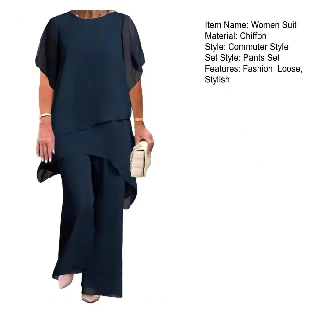 Casual Spring Outfit Women's 2-piece Chiffon Set Plus Size Wide Leg Pants Ruffle Layers V-neck Top Casual Office for Spring
