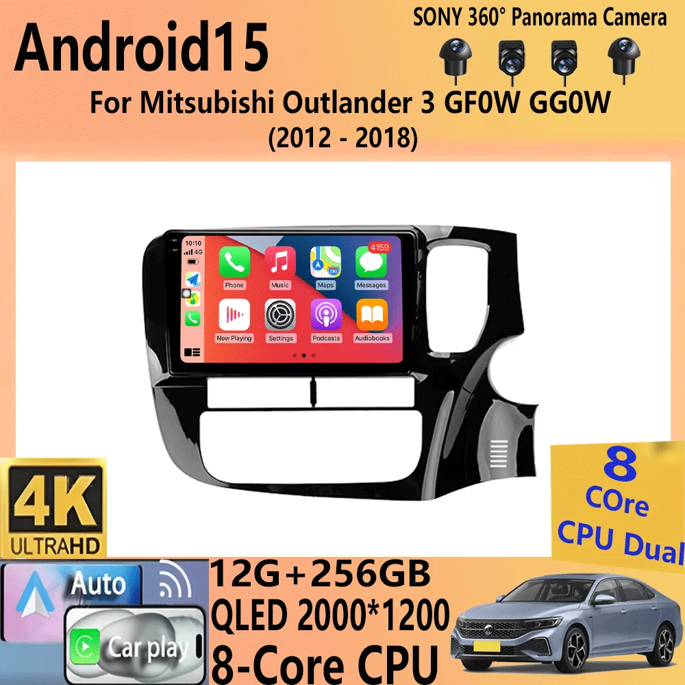 Car Radio Android 15 Carplay For Mitsubishi Outlander 3 GF0W GG0W 2012 2013- 2018 Navigation GPS Multimedia Player stereo WiF+4G