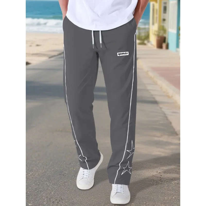 New High Street Embroidered Star Pants Men's American Sports and Casual Trousers