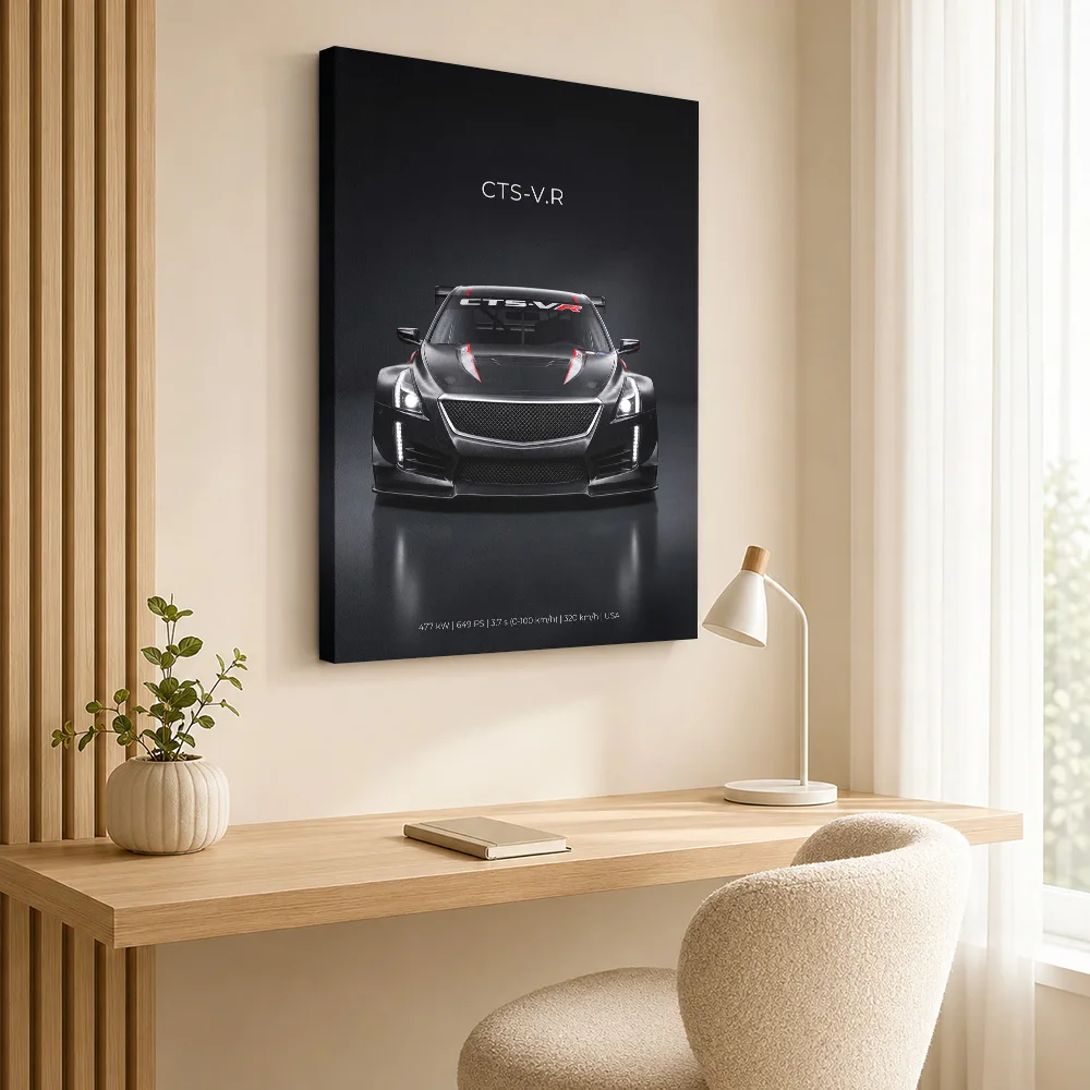 American CTS-V.R Race Car Framed Canvas Poster Customized Photo Studio Composition Wall Art For Sports Lounge Collector Gift