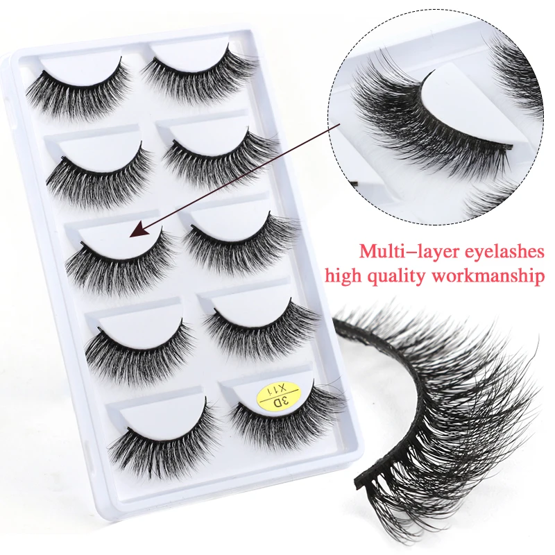 5 Pairs Natural Soft 3D Mink False Eyelashes Handmade Fake Eye Lashes Faux Cils Make Up Beauty Tools Eyelash Extension maquiagem