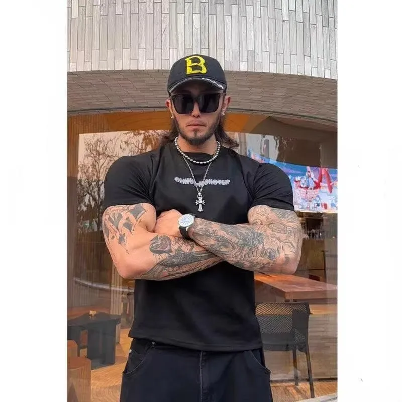 Loose Men's Short Sleeve T-Shirt Summer Large Size 300 Pounds American Retro Fashion Brand Suede Letter Print Soft Comfortable