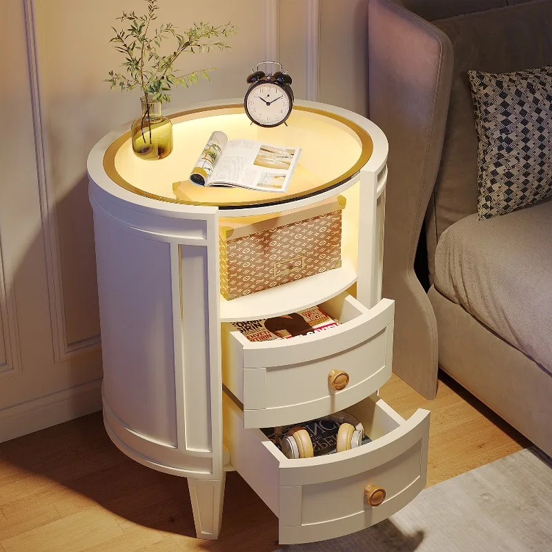 

Oval Bedside Table Light Emitting Diode Bedside Table with Glass Top Modern White Bedside Table