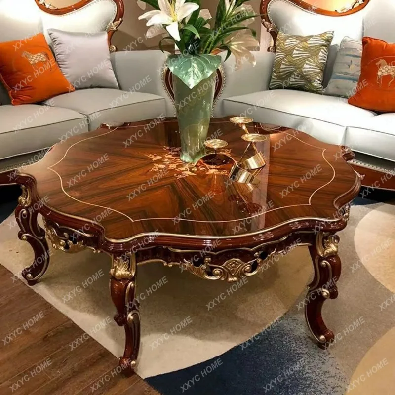 XX retro solid wood carving flower coffee table living room home, light luxury, dining tableft