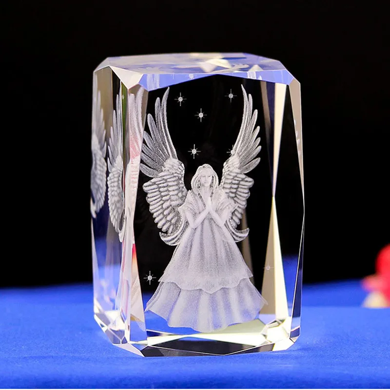 3D K9 Crystal 5x5x8cm Cube Christian Jesus Cross Figurine Home Decor Virgin Laser Engrave Crystal Religious gifts for Kids birth