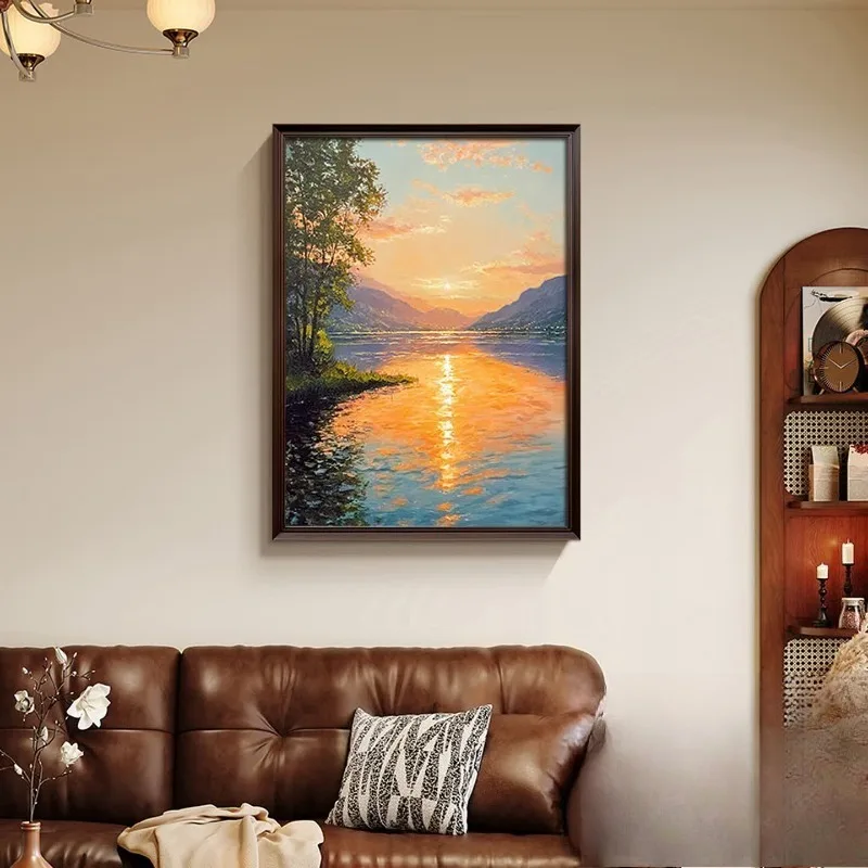 Sunrise Oriental hand-painted oil painting, French retro high-end living room antique decorative painting porch painting