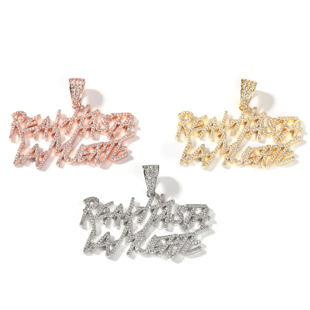 THE BLING KING Real Hasta La Muerte Rapper Anul Fashion Pendant Necklace Iced Out Cubic Zirconia 2Rows Letters Hiphop Jewelry