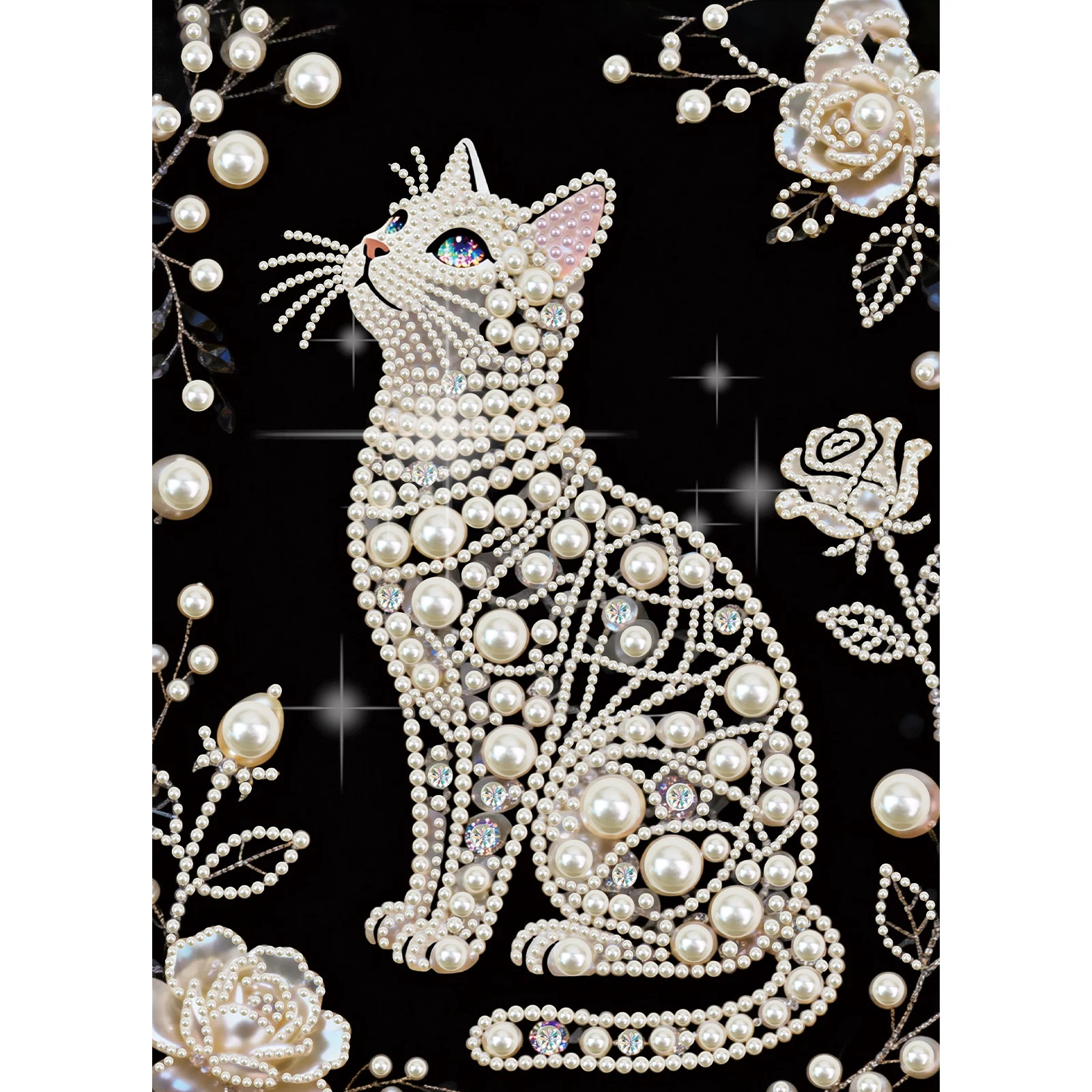 DIY Pearl Diamond Art Painting kit,cute kitten Sparkling Drill Painting for Adults Beginners,Craft Home Wall Decor handmade Gift