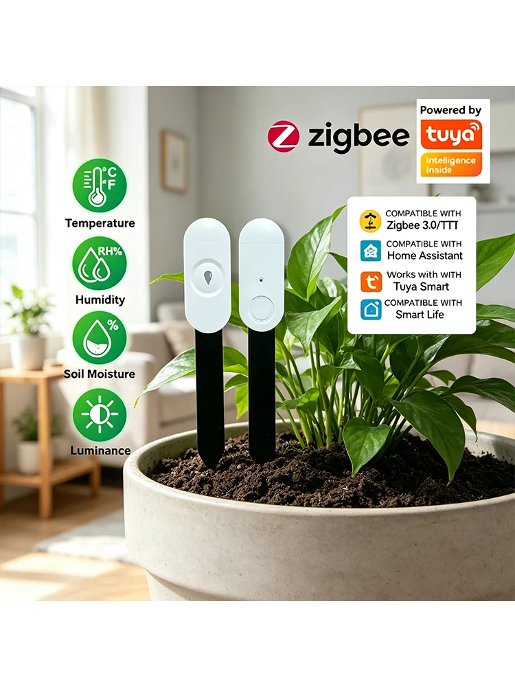 Zigbee 3.0 Bodenfeuchtesensor Temperatur- und Feuchtigkeits-Thermohygrometer Gartenautomatisierung Bewässerungsdetektor Alexa Google