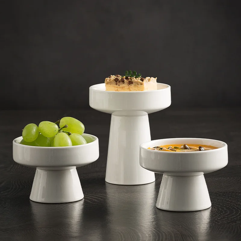 Filles à Dessert à Pieds Hauts en Céramique, Assiette à Dessert, Filles à Crème Glacée, Filles de Fruits Secs Domestique, Hôtel, Restaurant, Yijing, Britware