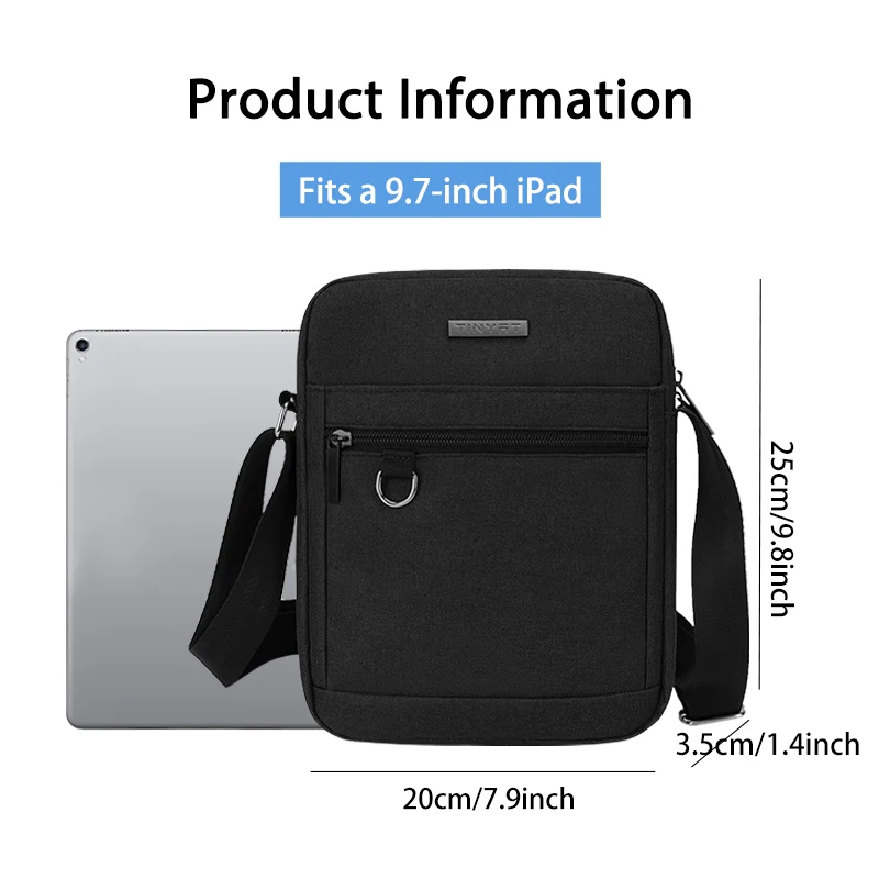 TINYAT Men Crossbody Bag Polyester Shoulder Bag Fits 9.7 inch iPad Multi Pocket Casual Business Travel Commute Messenger Bag