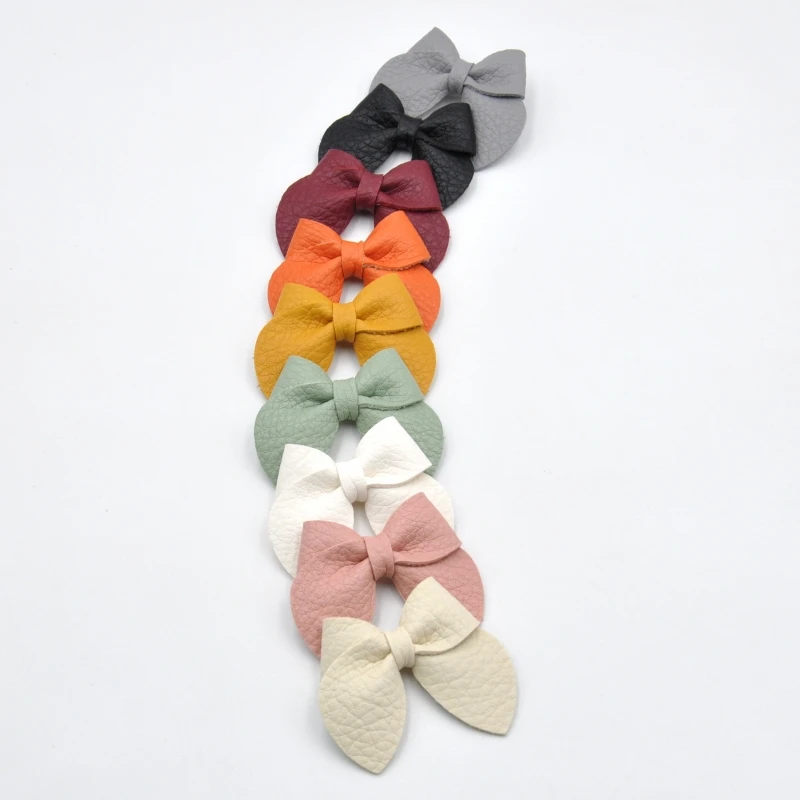 

18Pcs/Lot Handmade 2.5Inch Faux Leather Bow Hair Clips Baby Bow Nylon Headband Toddler Girls Hair Accessory