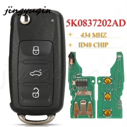 jingyuqin 5K 0837202 AD 3Przyciski Zdalny Klucz 434MHz ID48 Chip Do VW Golf Tiguan Polo Passat CC Jetta Beetle