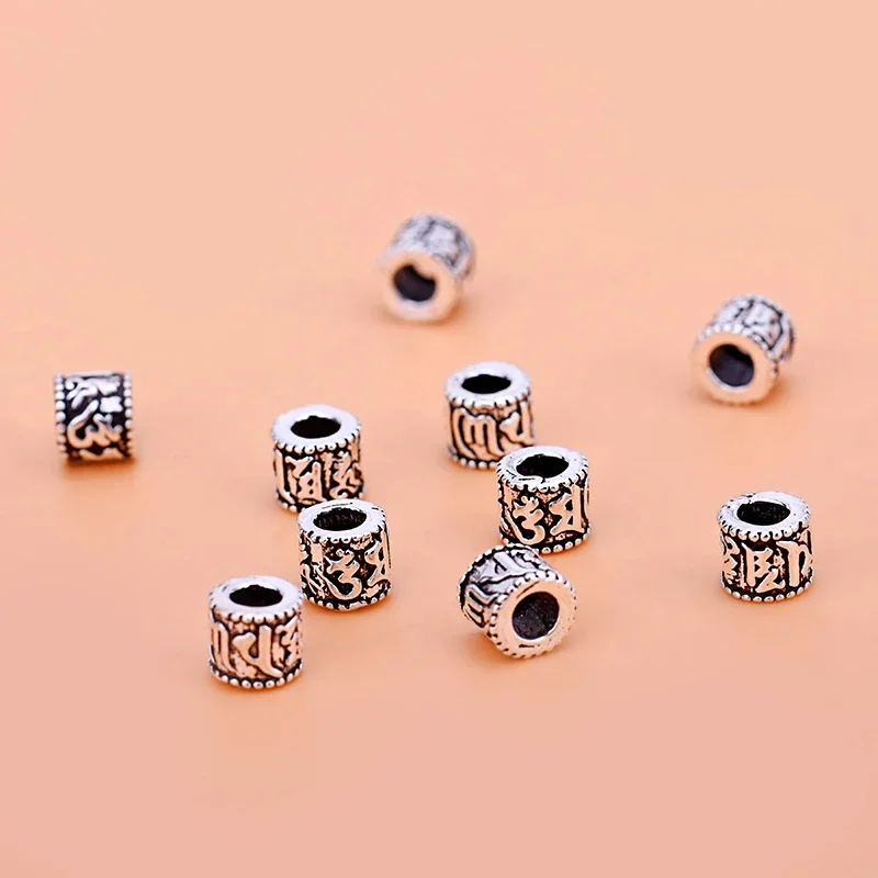 5PCS 925 sterling silver six-word spell beads handmade creative DIY bracelet necklace accessories