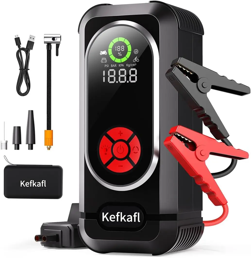 

4000A Car Jump Starter with Air Compressor, 150 PSI Tire Inflator, LED Display, Portable Power Bank for Vehicles