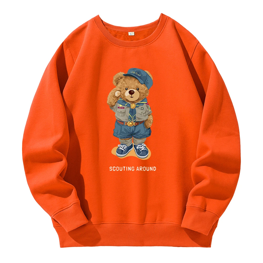 Cute Teddy Bear Salute Scoring Around Men Hoodies Crew Neck Basic Warm Hoody Loose Oversized Fleece Hoodie O-Neck Casual Clothes