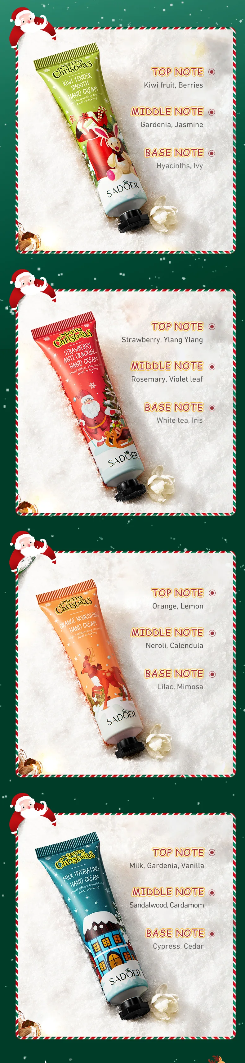 SADOER Christmas Gift Box Hand Cream Set Moisturizing Hydrating Anti Chapping Winter Skin Care Bulk Beauty Lotion Essentials