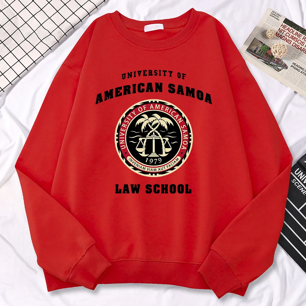 Simple Fashion Womens Pullovers University Of American Samoa Law School Print Hoody Soft Fleece Sweatshirt Loose Warm Clothes