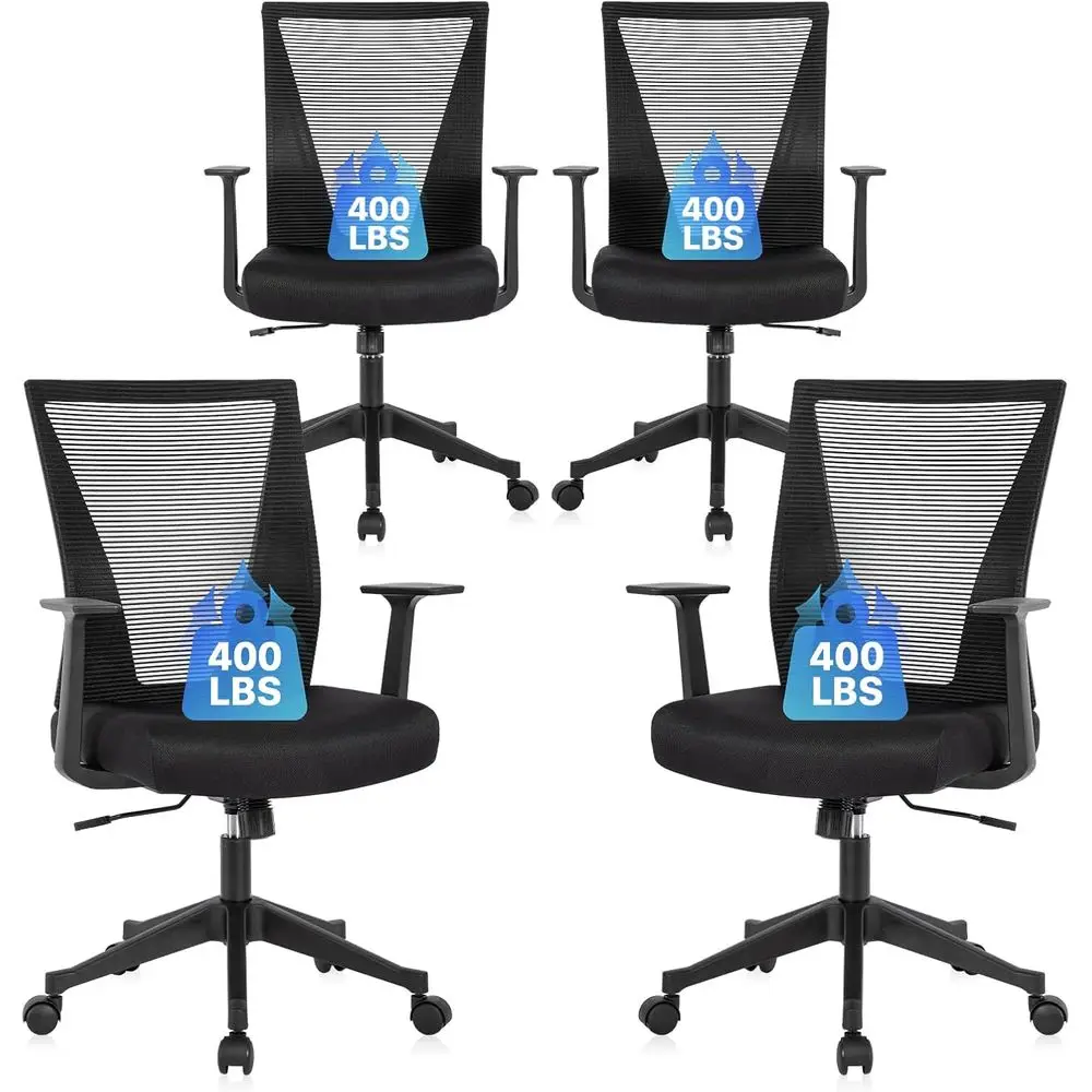 

Ergonomic Heavy Duty Mesh Office Chair with Armrests, Adjustable Height Swivel, Black, 4-Pack