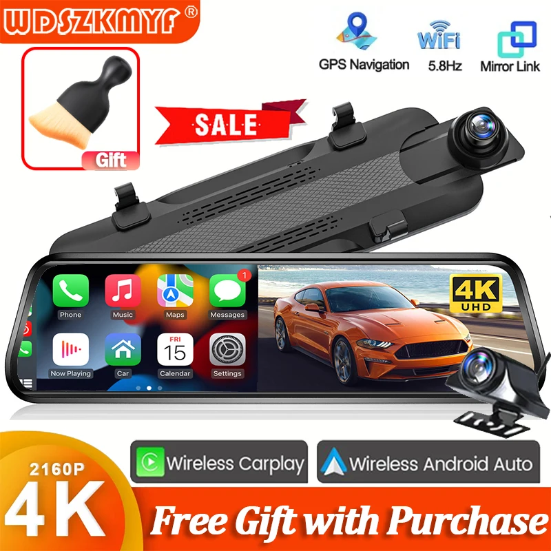 

Car Dvr 10 Inch Wireless Carplay Android Auto Multimedia 4K Dashcam Car radio For Retractable Touch Screen Car Accessories