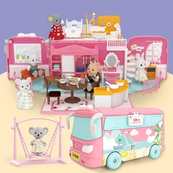 Multifunctional Variant Bus Pretend toys Make-believe games Miniature Play House mini Dollhouse Furniture Accessories School bus