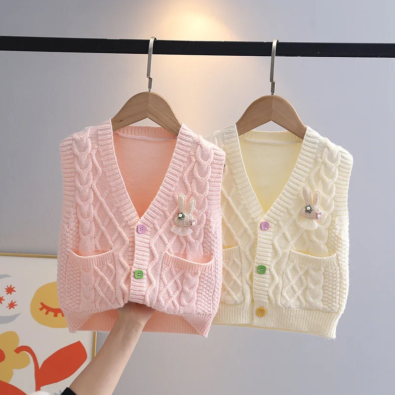 Girls Knitted Vests Spring Autumn 2025 Children Woolen Jersey Sweaters Tops For Baby Girl Clothes Kids Princess Outerwear 4 5 6Y