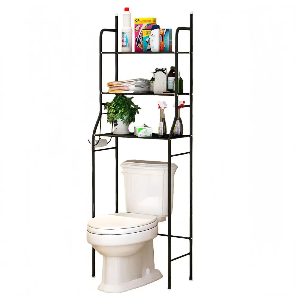 Estante para Inodoro, Organizador de Baño de 3 Niveles, Organizador de Hierro Negro sobre Inodoro, Organizador de Acero con 2 Ganchos, Muebles