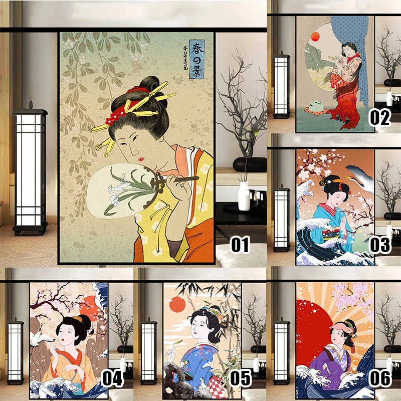 

Japanese Style Ukiyo-e Window Film Static Cling Privacy Glass Sticker Restaurant Sliding Door Window Glass Film Opaque Sunscreen